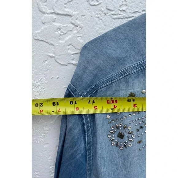 Avenue Womens Long Sleeve Embellished Button Down Denim Shirts Blue Sz XL - Picture 8 of 14